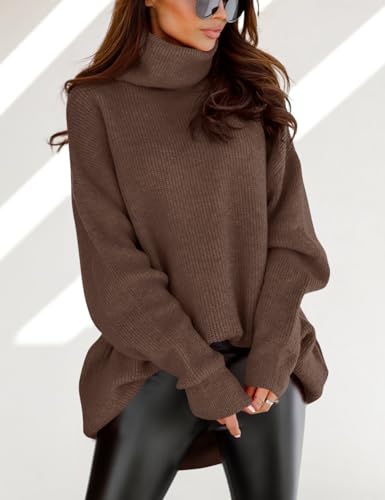 Image of Womens Turtleneck Oversized Sweater Batwing Chunky Pullover Sweater Casual Fall Loose Knit Jumper Top