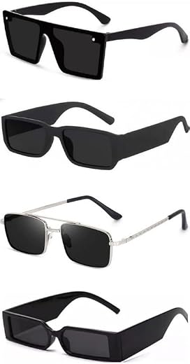Sheomy Unisex combo offer pack of 4 shades Unisex Fashion Sunglasses Set, 4 Pairs, Metal Frame, Black and Silver - Combo4-...