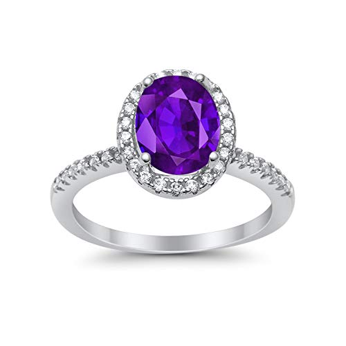 Blue Apple Co. Solitaire Accent Engagement Ring Halo Oval Simulated Round Cubic Zirconia 925 Sterling Silver Choose Color