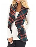Unidear Womens Sleeveless Woolen Lapel Casual Work Office Plaid Blazer Outerwear Jacket with Pockets Green S
