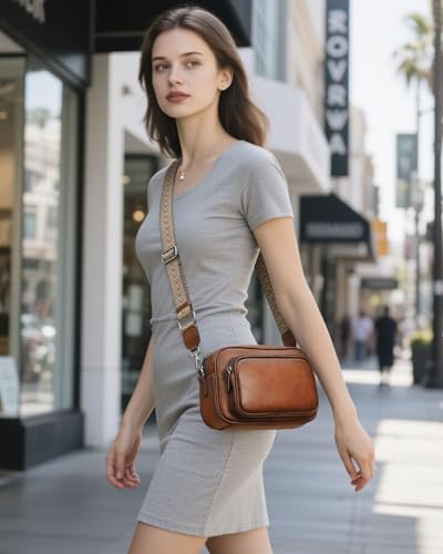 COOLCY Genuine Leather Crossbody Bags for Women Small Purses and Handbags Vintage Ladies Shoulder Satchel Bag 2 styles straps3