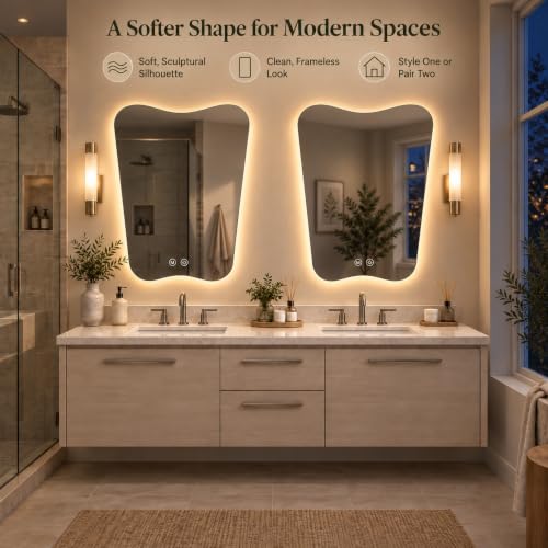 24 x 36 Inch Irregular LED Bathroom Mirror for Single-Sink Vanity Backlit bathroom mirror with lights; 3000K Warm, 4000K Natural, 6000K Cool; dimmable; heated anti-fog area; tempered glass - image 7