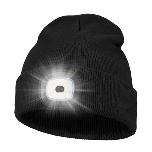 KAVAVO Beanie-Mütze mit Licht, wiederaufladbare USB-LED-beleuchtete Beanie-Mütze, Unisex-Winterwärmer-Strickmütze für Nachtspaziergänge, Angeln, Camping, Jagd.