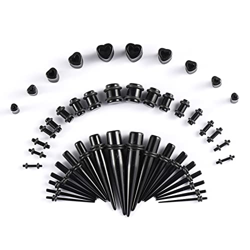 Memsion Ear Stretching Kit Gauges For Ears, 46 Pieces 14G-00G Ear Gauges Expander Set Acrylic Ear Tapers And Plugs Body Earring Piercing Kits Black Color cover