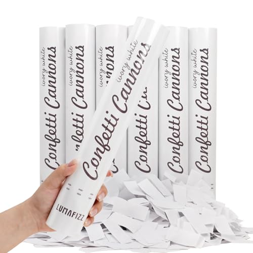 12in Confetti Cannons 6pk LUMAFIZZ White Eco-Friendly Confetti Poppers