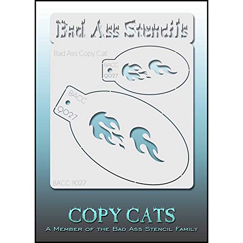 Bad Ass Copy Cat Stencil - Flame 9027, Thin, Flexible, High Grade Mylar, Reusable Face Painting Stencil, Great for Airbrush, Brush, Sponge Application