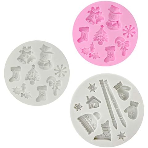3 Pcs Fondant Silicone Molds, VEINARDYL 26 Cavity 3D Christmas Molds Silicone Chocolate Molds Snowflake Snowman Molds Candy Cake Molds Sugar Craft Cake Decoration Cupcake Topper Cover