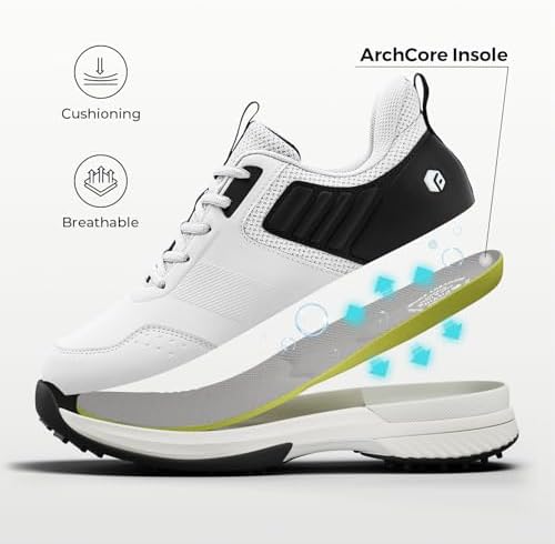 FitVille Wide Mens Golf Shoes Waterproof Spiked Golf Shoes for Men with Arch Support, Slip Resistant, 6 Non-Removable Cleats, Golf Course(Smoke Grey/Black, 10.5 Wide) — view 7