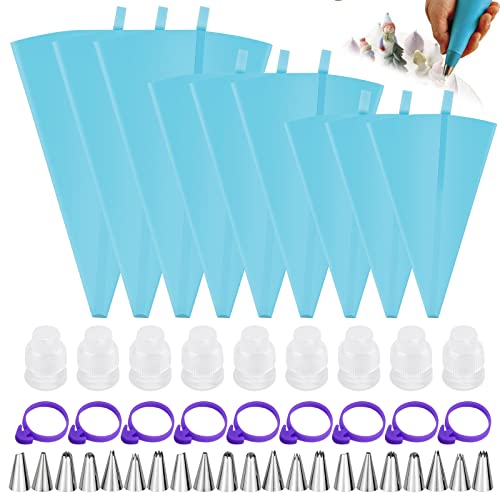 48 Pièces de Douilles Pâtisserie Inox, Poche à Douille Professionnelle en Silicone, Coupleurs, Cravate de Poche à Pâtisserie, pour Patisserie Kits Décoration de DIY (Bleu)