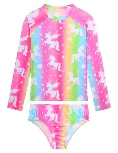 Girls Rash Guard Swimsuit Two Pieces Adorable Swimswear Quick Dry Bathing Suit Long Sleeve