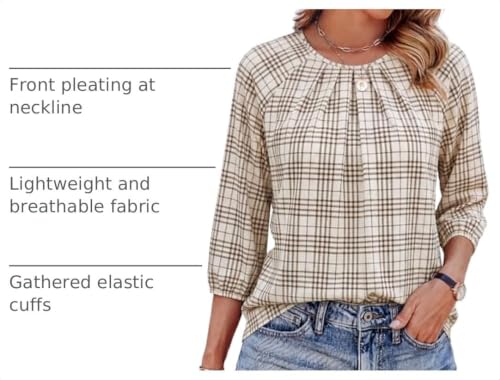 WIHOLL 3/4 Length Sleeve Womens Tops Pleated Front Crew Neck Dressy Casual Business Casual Spring Summer Shirts - image 4