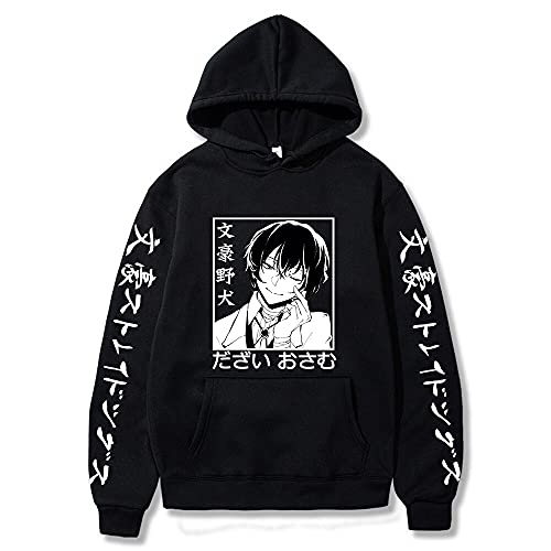Haruhare Bungo Stray Dogs Dazai Osamu Hoodies Unisex Anime Printed Women Men Hoodie Streetwear Fashion Casual Pullovers (Black,M)