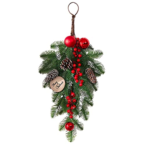 Garneck Christmas Teardrop Swag Hanging Decor Upside Down Xmas Wreath with Accents for Home and Office for Holiday Decoration and Festive Spirit