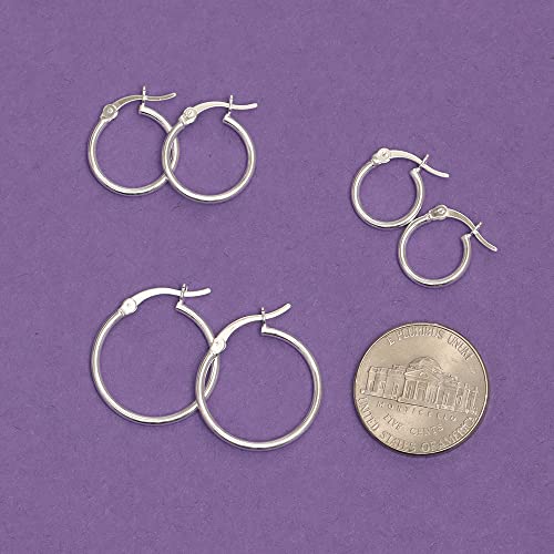 Charmsy Set of 3 Pairs 925 Sterling Silver Hoop Earrings for Women | Lightweight Italian 2.5mm Tube Diamond-Cut Classic Texured Click-Top Hoops Earring | Size 12/13/15/18/20/25mm3