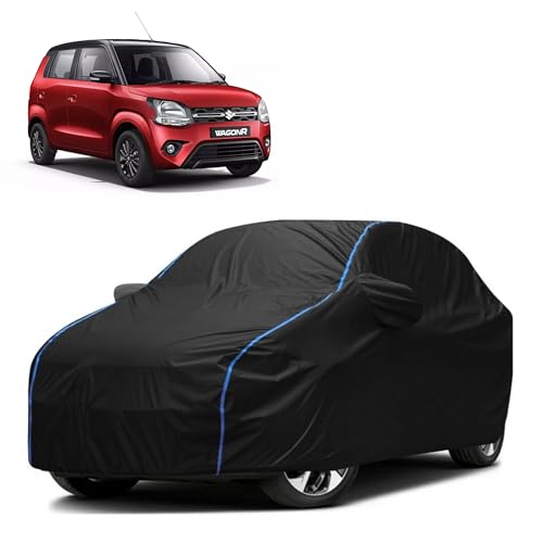 Image of Kerwa Car Body Cover Waterproof Compatible with Suzuki WagonR | Scratch Proof, Anti-Dust, UV Protection | Windproof Buckle Strap | Fitted Bottom Elastic | Side Mirror Pockets-Black
