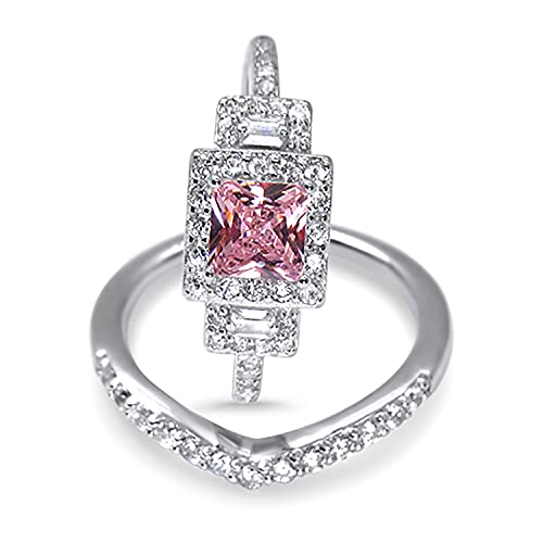 Pink CZ Wedding Ring Set for Women, Simulated Topaz Bridal Engagement Ring Set in Sterling Silver Size 54