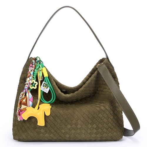 Kurava Suede Hobo Bags for Women Fall Woven Purse Slouchy
