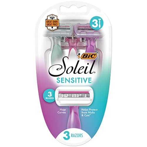 BIC Soleil Sensitive Women's Disposable Razor, Triple Blade, Count of 3 Razors, With Aloe Vera for a Smooth Shave