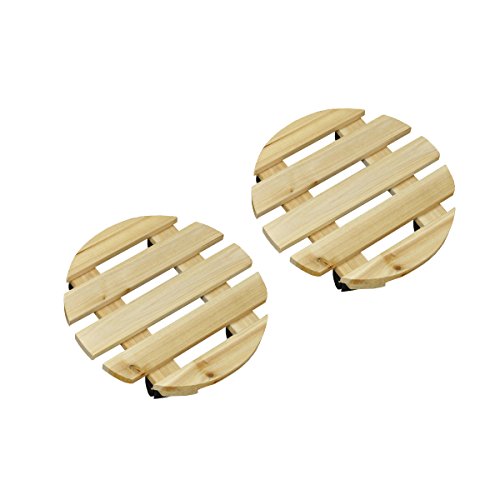 Pack of 2 Round Wooden Plant Pot Trolley Movers (30cm)