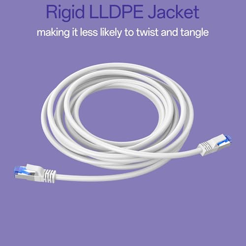 Image of Cat8 Ethernet Cable 75 FT Indoor & Outdoor, Ethernet Cable High Speed 40Gbps 2000Mhz, Flexible Shielded Internet Cable, Cat 8 SSTP Network Cable for Home /Office /Gaming /POE, White