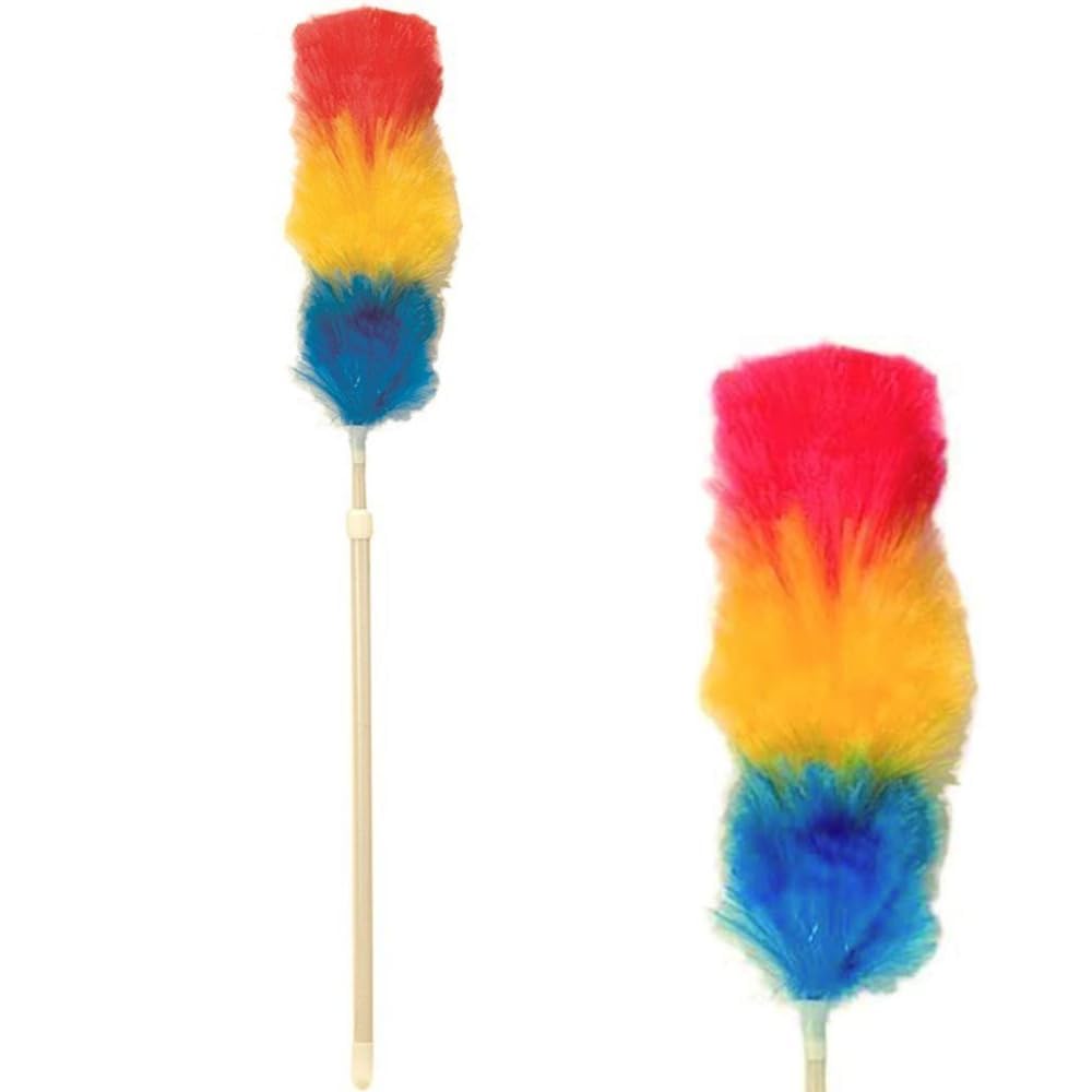 Concept4u Multicolour Feather Duster With Extra Long Reach Pole Handle Extendable Electrostatic Duster 1.2 M Ideal For Cleaning High Ceiling Fans, Blinds, Cobwebs, Shelves
