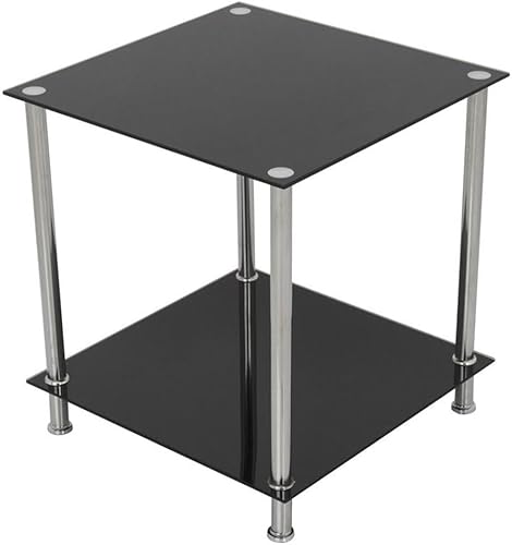 AVF Mesa auxiliar cuadrada de dos niveles de acero y vidrio de transición en negro/cromo