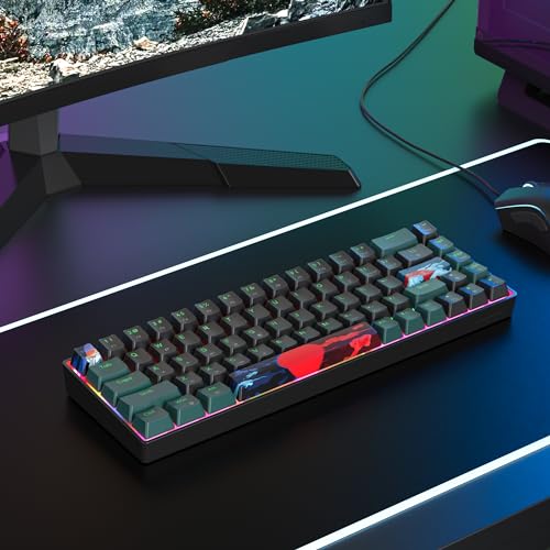 Image of 60 Percent Gaming Keyboard 68 Keys Mechanical Keyboard Rainbow Backlit Compact Wired Keyboard with Red Switch for Windows PS4 /5 Xbox(68 Green)
