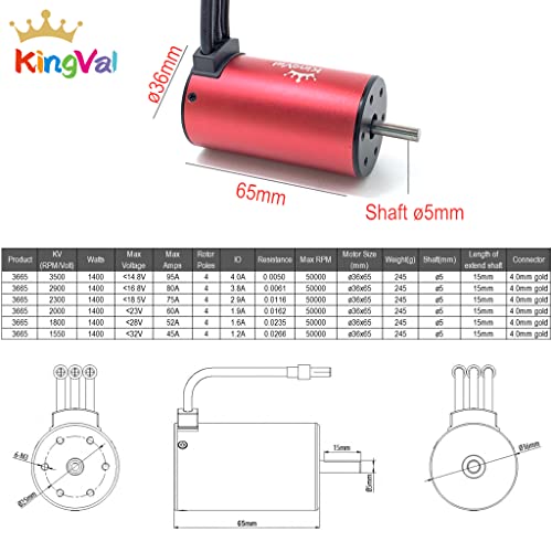 Kingval Replacement 3665 3500Kv Waterproof Brushless Motor Shaft 5Mm With Heat Sink Compatible With 1/10 Rc Car #TOP2