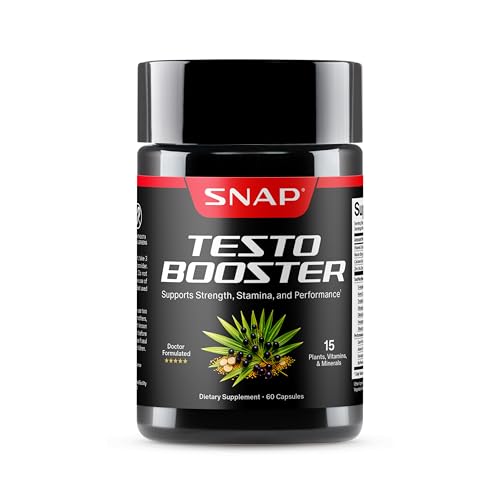 Snap Supplements Testosterone Booster for Men, Tongkat Ali, D-Aspartic Acid & Epimedium, Supports Healthy Testosterone Naturally, Energy & Stamina, 60 Vegetarian Capsules (Packaging May Vary)