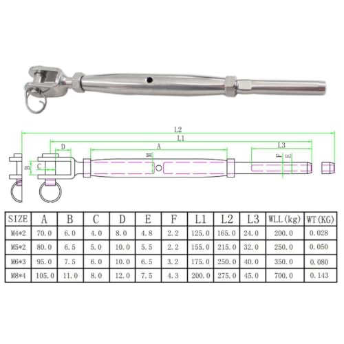 Turnbuckle 4 Pieces 316 Stainless Jaw Swage Closed Turnbuckle miniatura 2