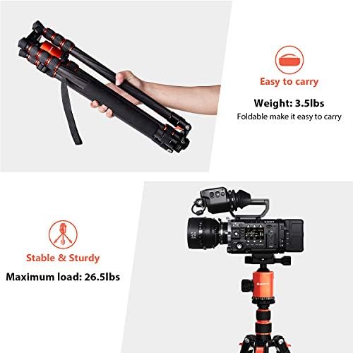 GEEKOTO Carbon Fiber Tripod, Camera Tripod and Monopod, 79 Inch Professional Tripod with 360° Panoramic Ball Head and 1/4 Inch Quick Mounting Plate