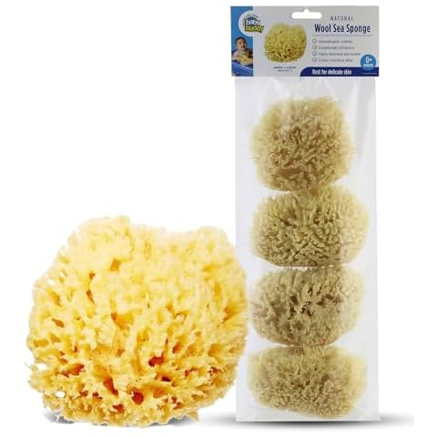Baby Buddy Natural Wool Sea Sponge, Newborn Bath Time Essential, Ultra Soft for Delicate Skin, Hypoallergenic and Biodegradable, 4 Pack Cover
