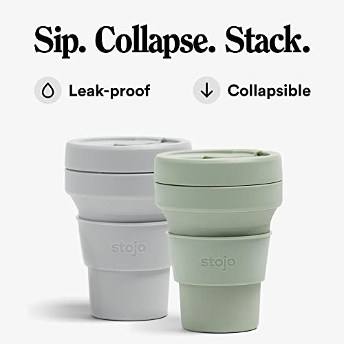Stojo Collapsible Travel Cup Bundle - Sage Green and Cashmere, 12oz / 355ml - Reusable To-Go Silicone Cup Set