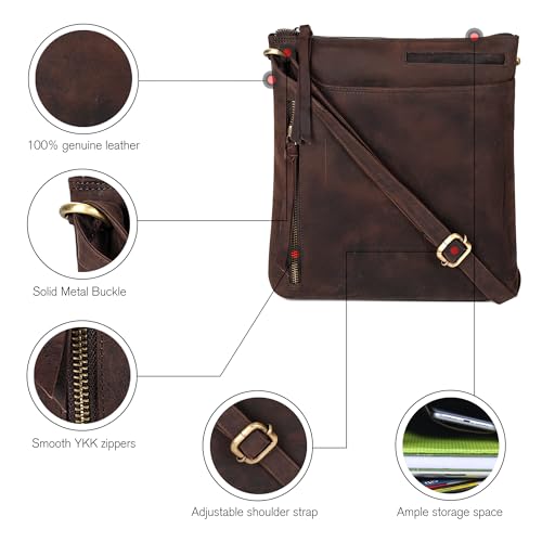 Image of Leather Crossbody Bags for Women - Ladies Sling Handbags - Medium Cross body Purses Handbags - Purses For Women (Vintage Dark Brown)