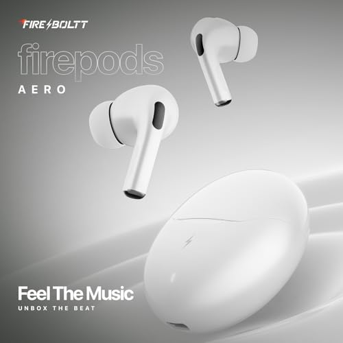 Image of Fire-Boltt Aero TWS Earbuds Custom EQ, Wireless Bluetooth 5.4, Music & App Support, 50H Playtime, Fast Charging Case, 50ms Low Latency for Gaming, Touch Controls, IPX4 Waterproof, Clear Calls - White