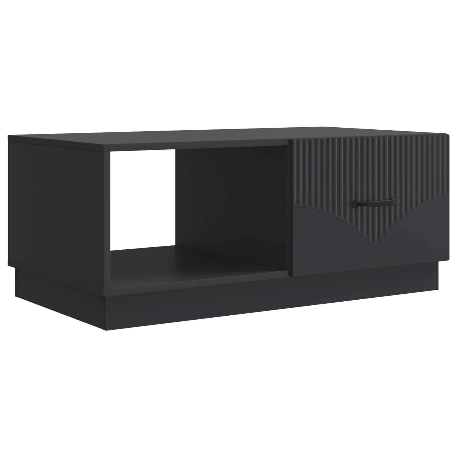 Tavolino da salotto nero, 90 x 50 x 37 cm, in legno con vano portaoggetti | Elegante tavolino da salotto con 2 ante oscillanti e ampio spazio per il vostro soggiorno o ufficio.