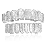 AISGRIL Grillz Grills Teeth 18K Gold Plated Inlaid Zircon Hip Hop Grillz Full Diamond Teeth Top & Bottom for Men Women Halloween Christmas