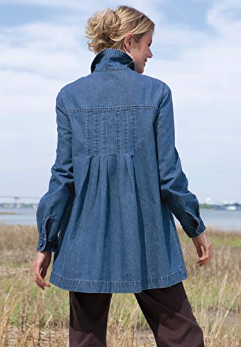 Woman Within Women's Plus Size Pleat-Back Denim Jacket - 3X, Medium Stonewash Blue #TOP5