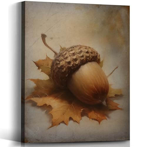 Voxitura Vintage Fall Acorn Maple Leaf Wall Art Canvas, Farmhouse