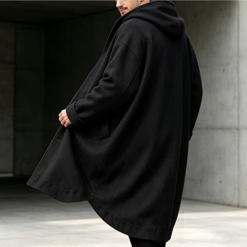 Mens Trench Coat Single Breasted Long Pea Coat Hooded Winter Overcoa - image 7