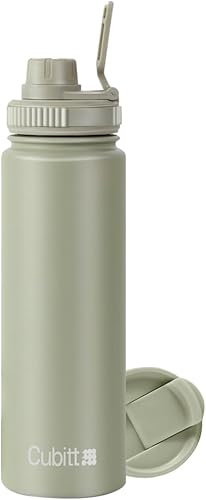 Miniatura 5 de Cubitt - Botella de agua deportiva aislada de 24 onzas, 2 tapas (tapa de café y tapa deportiva de boca ancha), acero inoxidable, doble pared. Fría