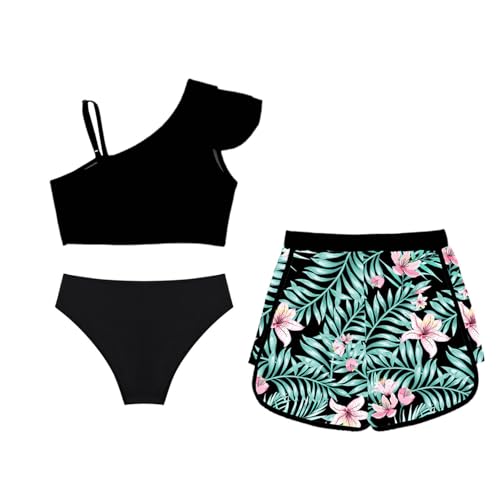 Kids Girls 3 Pcs Tankini One Straps Swim Crop Top with Brief Boyshorts Athletic Swimsuits3