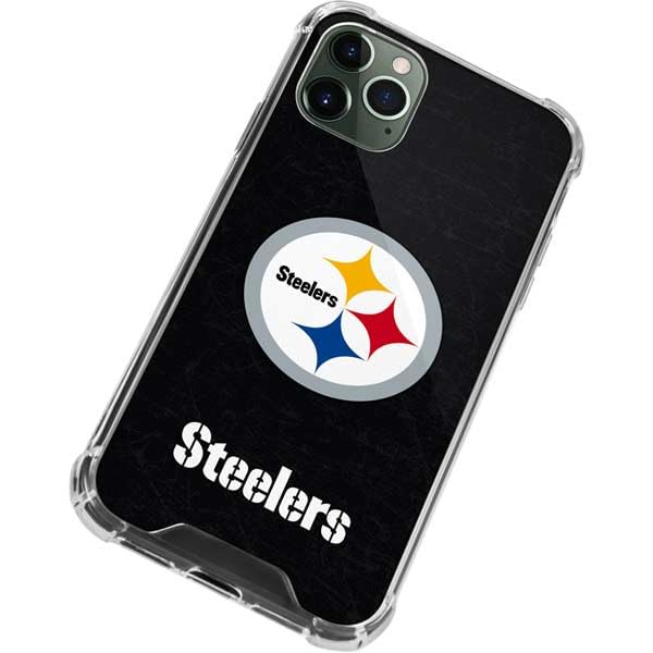 Skinit Clear Phone Case Compatible with iPhone 11 Pro Max - Officially Licensed NFL Pittsburgh Steelers Distressed Design