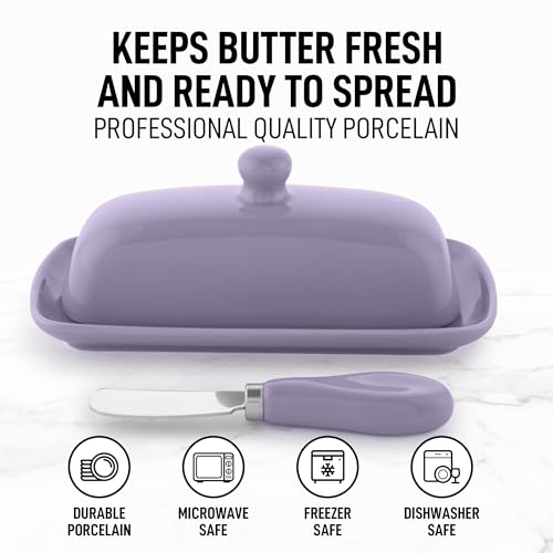 Image of Zulay Butter Dish With Lid For Countertop - Porcelain, Ceramic Butter Dish with Knob Handle Great for Cooking - Elegant Design Butter Holder - Durable & Sturdy Butter Keeper - Periwinkle
