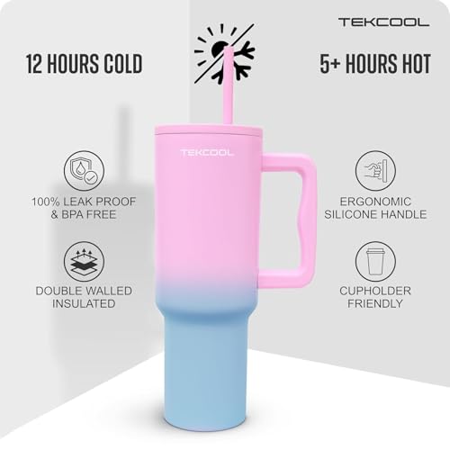 Image of Tumbler with lid and Straw 1200ML Cup Stainless Steel Hot and Cold with Handle and Lid 2 Straw Vacuum Insulated Tumbler for Water, Iced Tea or Coffee Office Gym Travelling