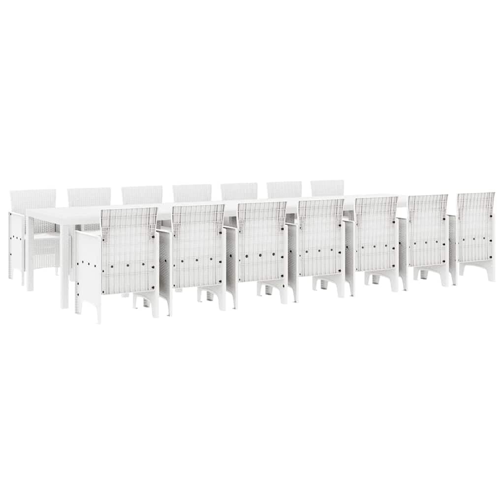 vidaXL Set da Pranzo da Giardino con Cuscini 15 PCS Bianco PP, Set da Pranzo per familiari all'aperto, Rettangolare, arredo Moderno, Chic per Feste in Giardino