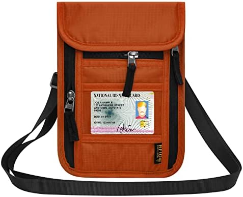 HOTEMIA Neck Wallet for Travel,Passport Holder Neck Pouch for Men Women with Adjustable Neck Strap and RFID Blocking (Orange)