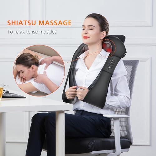 Image of Snailax Neck Massager with Heat, Shiatsu Neck Back Massager for Pain Relief Deep Tissue, Knead Shoulder Massager Pillow for Back, Leg Muscle, Gifts for Dad