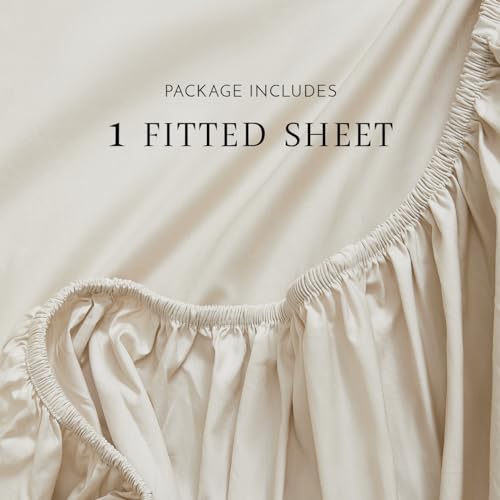 100% Cotton Fitted Sheet – King Size, Beige – Crisp Percale Weave, Brushed for Softness, Deep Pockets for Snug Fit, Breathable, Bottom Sheet by Linen Closet - Thumbnail 2