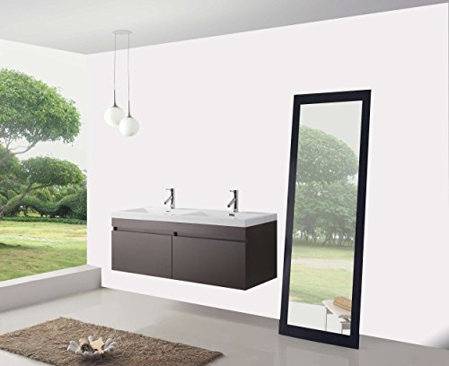 Virtu Usa Zuri 55 Inch Double Sink Bathroom Vanity Set In Wenge W/Integrated Square Sink, White Polymarble Countertop, Single Hole Brushed Nickel, No Mirror - Jd-50355-Wg-001 #TOP6